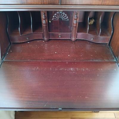 LOT 20: Antique Secretary Desk with Bowed Glass Doors