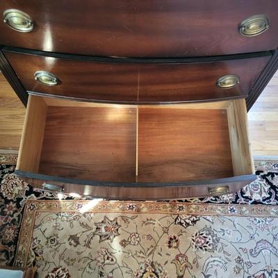 LOT 30: Vintage 4-Drawer Dixie Mahogany Bowfront Highboy Dresser