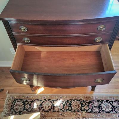 LOT 30: Vintage 4-Drawer Dixie Mahogany Bowfront Highboy Dresser