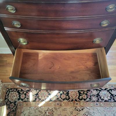 LOT 30: Vintage 4-Drawer Dixie Mahogany Bowfront Highboy Dresser