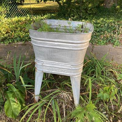 LOT 74: Unique Find - Wheeling Galvanized Wash Tub on Stand