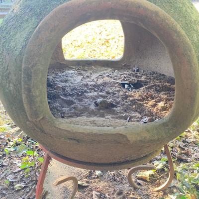 LOT 75: Outdoor Stone Chiminea / Fire Pit with Stand