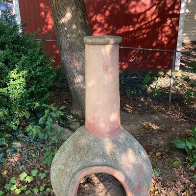 LOT 75: Outdoor Stone Chiminea / Fire Pit with Stand