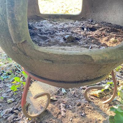 LOT 75: Outdoor Stone Chiminea / Fire Pit with Stand