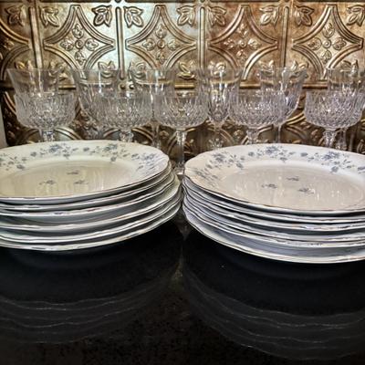 LOT 82: Vintage Johann Haviland Bavaria, Germany China "Blue Garland" & Crystal Stemware