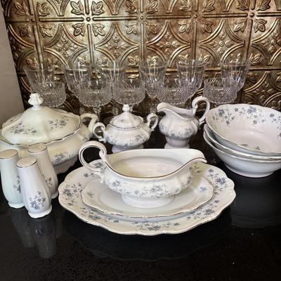 LOT 82: Vintage Johann Haviland Bavaria, Germany China "Blue Garland" & Crystal Stemware