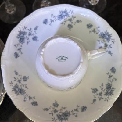 LOT 82: Vintage Johann Haviland Bavaria, Germany China "Blue Garland" & Crystal Stemware