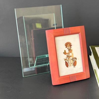 LOT 90: Stained Glass Candle Shade, Pressed Dried Flowers Hanging Glass Art, Dried Flower Trinket Box and More