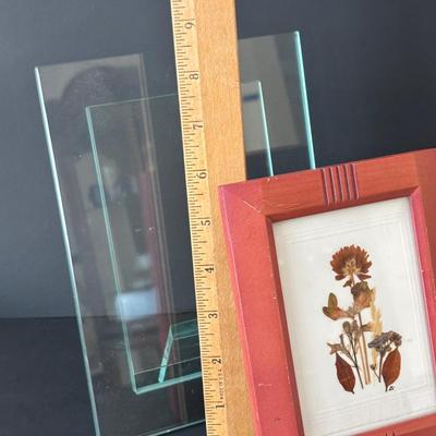 LOT 90: Stained Glass Candle Shade, Pressed Dried Flowers Hanging Glass Art, Dried Flower Trinket Box and More