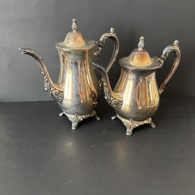 LOT 87: Onieda Tea/Coffee Pots, Sugar & Creamer along with an Unmarked Silver Tone Bowl