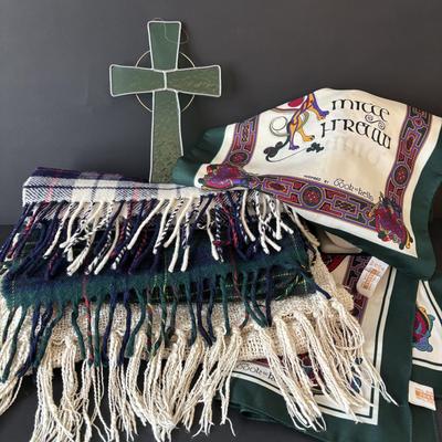 LOT 92: Made in Ireland Collection & More: Anoca Handweavers, Foxford and Mucros Wool Scarves, Stained Glass Cross