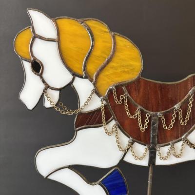 LOT 93 Large Hand-Crafted Stained Glass Carousel Horse