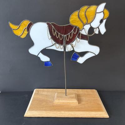 LOT 93 Large Hand-Crafted Stained Glass Carousel Horse