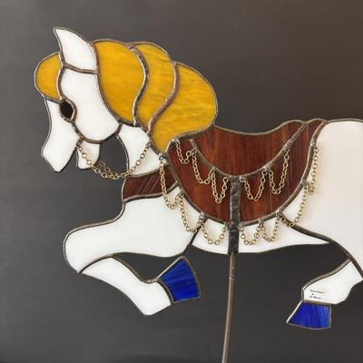 LOT 93 Large Hand-Crafted Stained Glass Carousel Horse