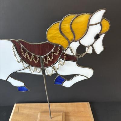 LOT 93 Large Hand-Crafted Stained Glass Carousel Horse