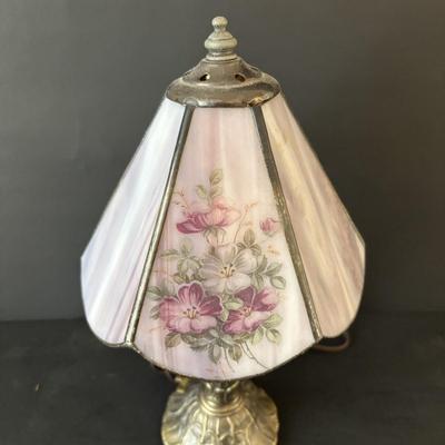LOT 94: Accent Lamp w/Stained Glass Shade, Stained Glass Trinket Box and More
