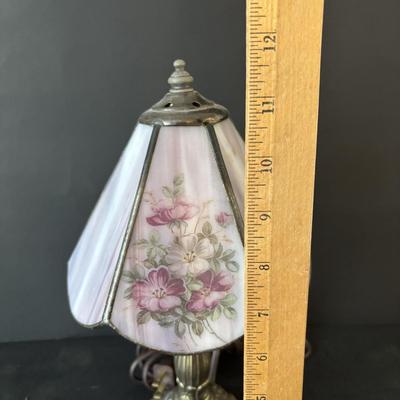 LOT 94: Accent Lamp w/Stained Glass Shade, Stained Glass Trinket Box and More