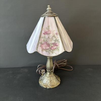 LOT 94: Accent Lamp w/Stained Glass Shade, Stained Glass Trinket Box and More
