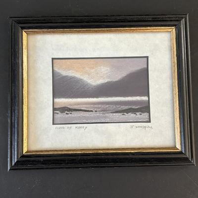 LOT 95: Set of 4 Pastel Drawings by J. Woodfull of Sites of Ireland (6"x4"), 24k Electro Plated 1986 Gerity Products Clover Pen...