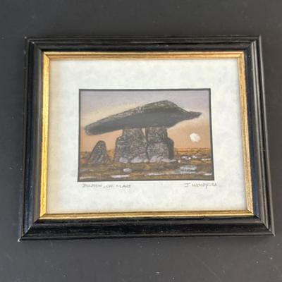 LOT 95: Set of 4 Pastel Drawings by J. Woodfull of Sites of Ireland (6"x4"), 24k Electro Plated 1986 Gerity Products Clover Pen...