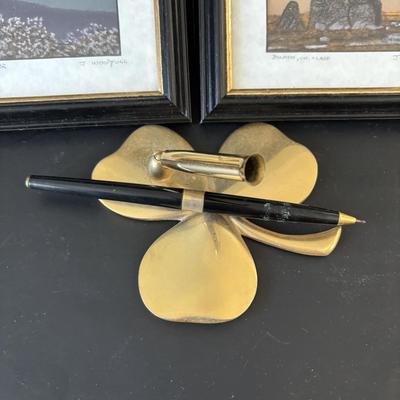 LOT 95: Set of 4 Pastel Drawings by J. Woodfull of Sites of Ireland (6"x4"), 24k Electro Plated 1986 Gerity Products Clover Pen...