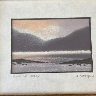 LOT 95: Set of 4 Pastel Drawings by J. Woodfull of Sites of Ireland (6"x4"), 24k Electro Plated 1986 Gerity Products Clover Pen...