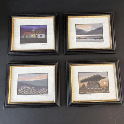 LOT 95: Set of 4 Pastel Drawings by J. Woodfull of Sites of Ireland (6"x4"), 24k Electro Plated 1986 Gerity Products Clover Pen...