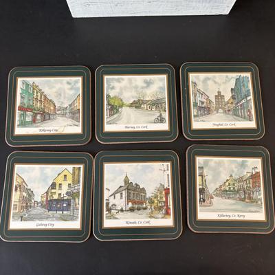 LOT 95: Set of 4 Pastel Drawings by J. Woodfull of Sites of Ireland (6"x4"), 24k Electro Plated 1986 Gerity Products Clover Pen...