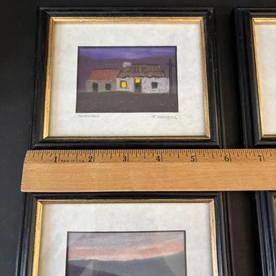 LOT 95: Set of 4 Pastel Drawings by J. Woodfull of Sites of Ireland (6"x4"), 24k Electro Plated 1986 Gerity Products Clover Pen...