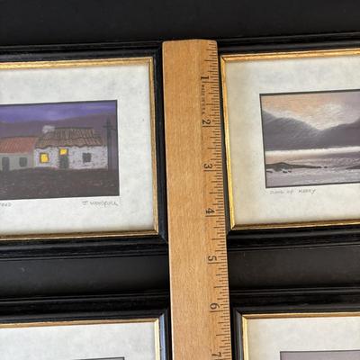 LOT 95: Set of 4 Pastel Drawings by J. Woodfull of Sites of Ireland (6"x4"), 24k Electro Plated 1986 Gerity Products Clover Pen...