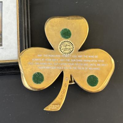 LOT 95: Set of 4 Pastel Drawings by J. Woodfull of Sites of Ireland (6"x4"), 24k Electro Plated 1986 Gerity Products Clover Pen...