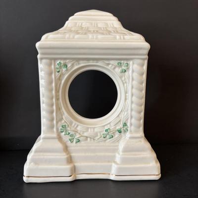LOT 97: Belleek Mantel/Deck Clock & Shannon Crystal Clock