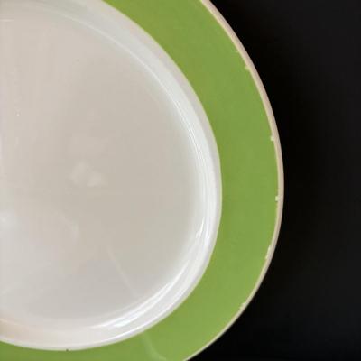 LOT 100: MCM Teapot (missing top), Teacups, Made in USA Green Rim Plates, Saltera Winter Dogwood Plate & More