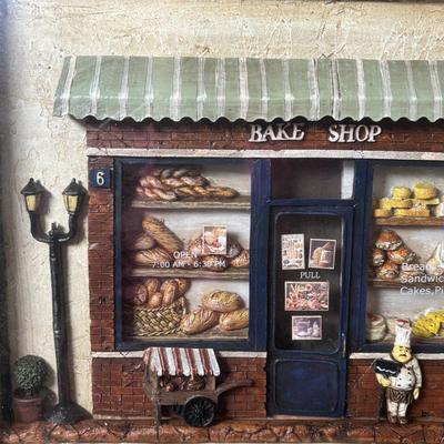 LOT 102: Bakery Diorama Wall Decor, Stainless Steel Bowls, Wooden Rolling Pin, Cookie Cutters & More