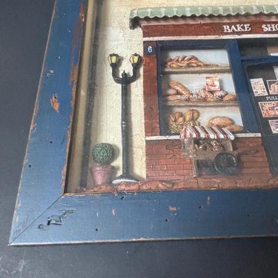 LOT 102: Bakery Diorama Wall Decor, Stainless Steel Bowls, Wooden Rolling Pin, Cookie Cutters & More
