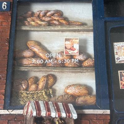 LOT 102: Bakery Diorama Wall Decor, Stainless Steel Bowls, Wooden Rolling Pin, Cookie Cutters & More
