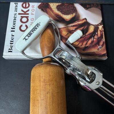 LOT 102: Bakery Diorama Wall Decor, Stainless Steel Bowls, Wooden Rolling Pin, Cookie Cutters & More