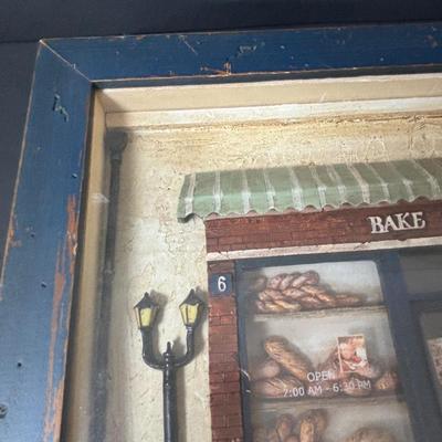 LOT 102: Bakery Diorama Wall Decor, Stainless Steel Bowls, Wooden Rolling Pin, Cookie Cutters & More