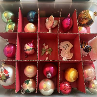 LOT 108: Vintage Ornaments in Storage Tote