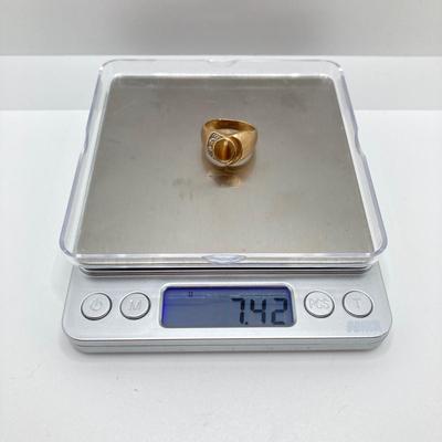 LOT 116: Gold Tiger's Eye and Diamond Band - 14KT, TW 7.42 gtw, Sz 8.5