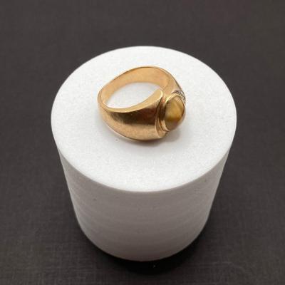 LOT 116: Gold Tiger's Eye and Diamond Band - 14KT, TW 7.42 gtw, Sz 8.5