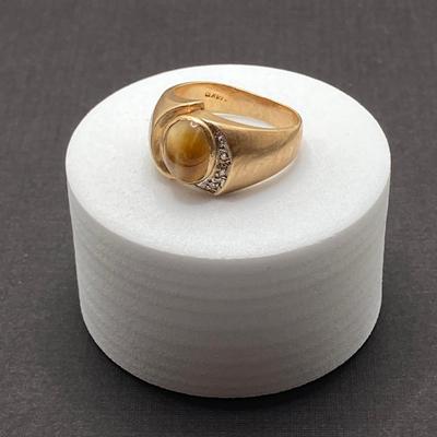 LOT 116: Gold Tiger's Eye and Diamond Band - 14KT, TW 7.42 gtw, Sz 8.5