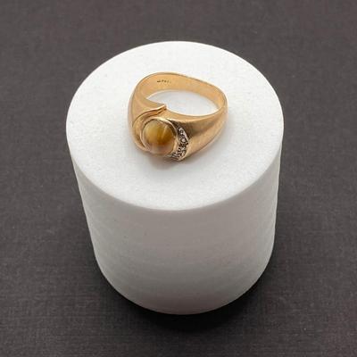 LOT 116: Gold Tiger's Eye and Diamond Band - 14KT, TW 7.42 gtw, Sz 8.5