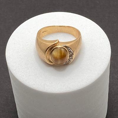 LOT 116: Gold Tiger's Eye and Diamond Band - 14KT, TW 7.42 gtw, Sz 8.5