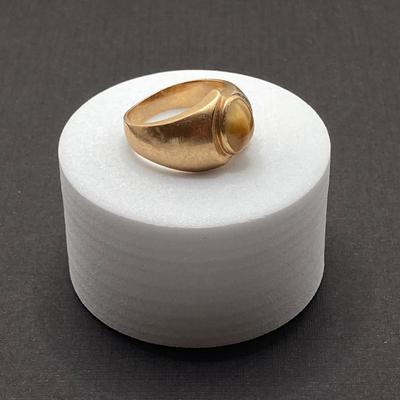 LOT 116: Gold Tiger's Eye and Diamond Band - 14KT, TW 7.42 gtw, Sz 8.5
