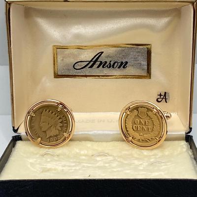 LOT 120: Anson Vintage Coin Cuff Links, Mother of Pearl Tie Tac and Foreign Coin / Token Collection