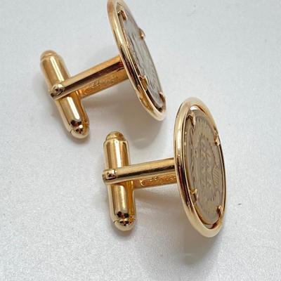 LOT 120: Anson Vintage Coin Cuff Links, Mother of Pearl Tie Tac and Foreign Coin / Token Collection