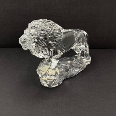 LOT 127: Wonders of the Wild Germany Crystal Lion, Hanging Prism Ball, Brass Trinket Bowl, Scarf, Picture Holder Jewelry Box and Pearls