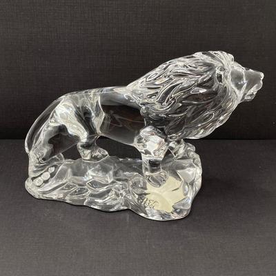 LOT 127: Wonders of the Wild Germany Crystal Lion, Hanging Prism Ball, Brass Trinket Bowl, Scarf, Picture Holder Jewelry Box and Pearls