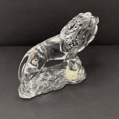 LOT 127: Wonders of the Wild Germany Crystal Lion, Hanging Prism Ball, Brass Trinket Bowl, Scarf, Picture Holder Jewelry Box and Pearls